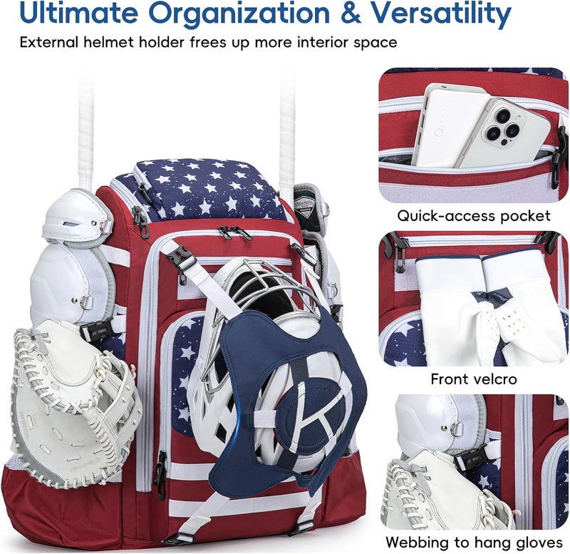 KAVIGOR Catchers Gear Bag, 80L Baseball/Softball Backpack Holds 2 Sets of Gear with Shoe Compartment, Helmet Holder & Cooler Pocket - Image 2